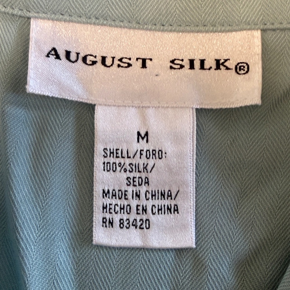 August Silk Womens 100% Silk Sleeveless Button Down Top Sage Green Herringbone M - Picture 2 of 5